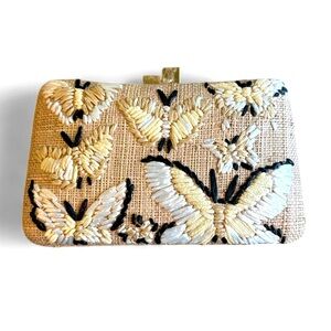 Serpui Charlotte Butterfly Embroidered Tan Clutch | New